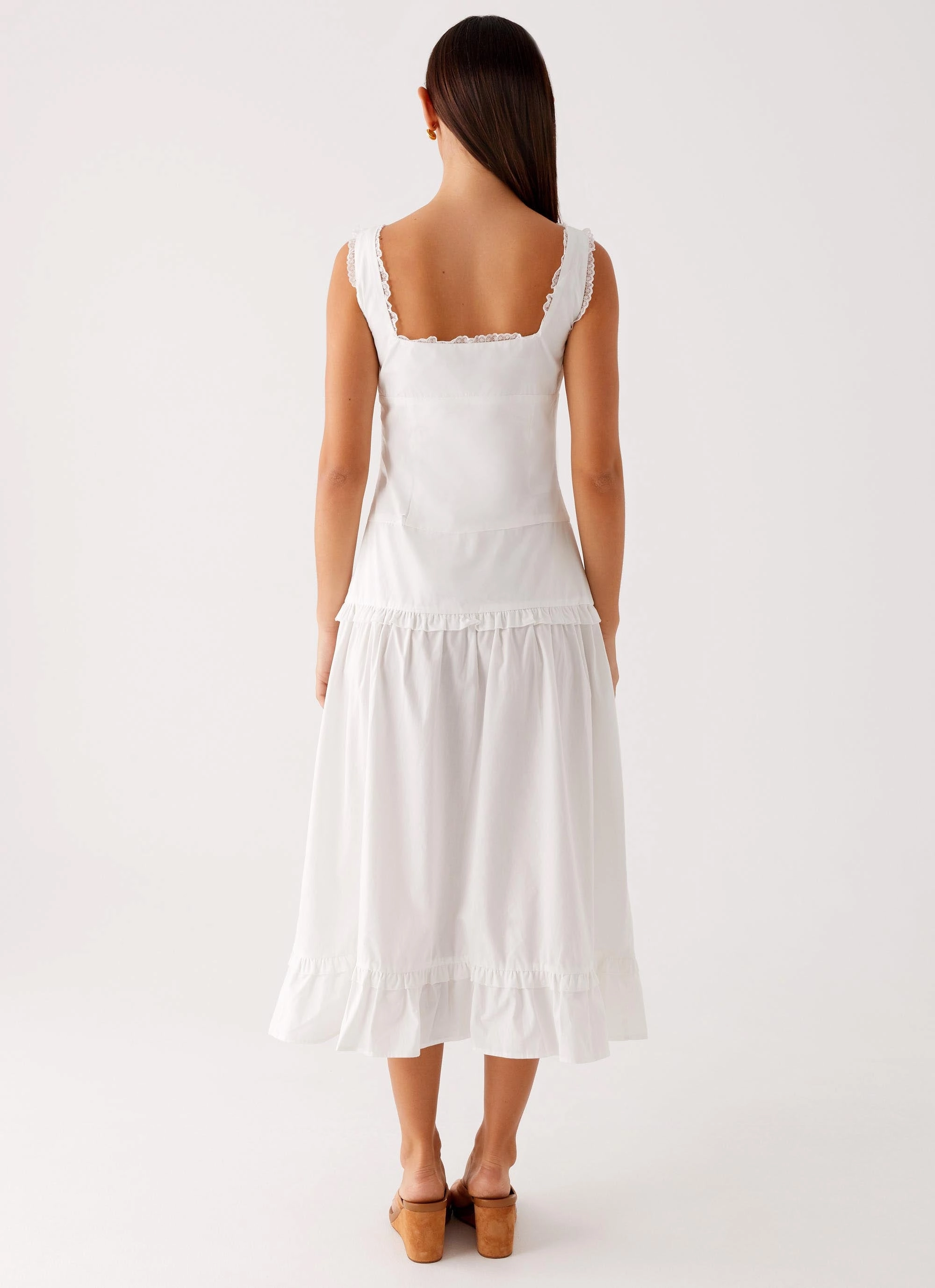 Velvet-Edge Quinn Midi Dress - White
