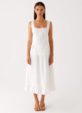 Quinn Midi Dress - White Autumn-Season Refined Line