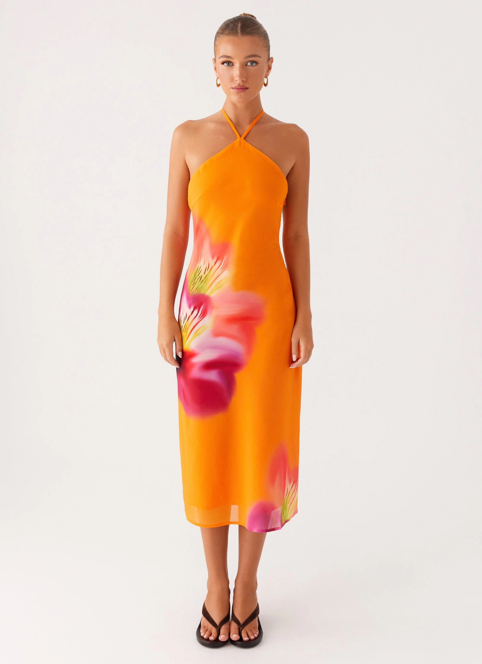 Kea Midi Dress - Orange Tropical Perfectly Crafted Heart Tone