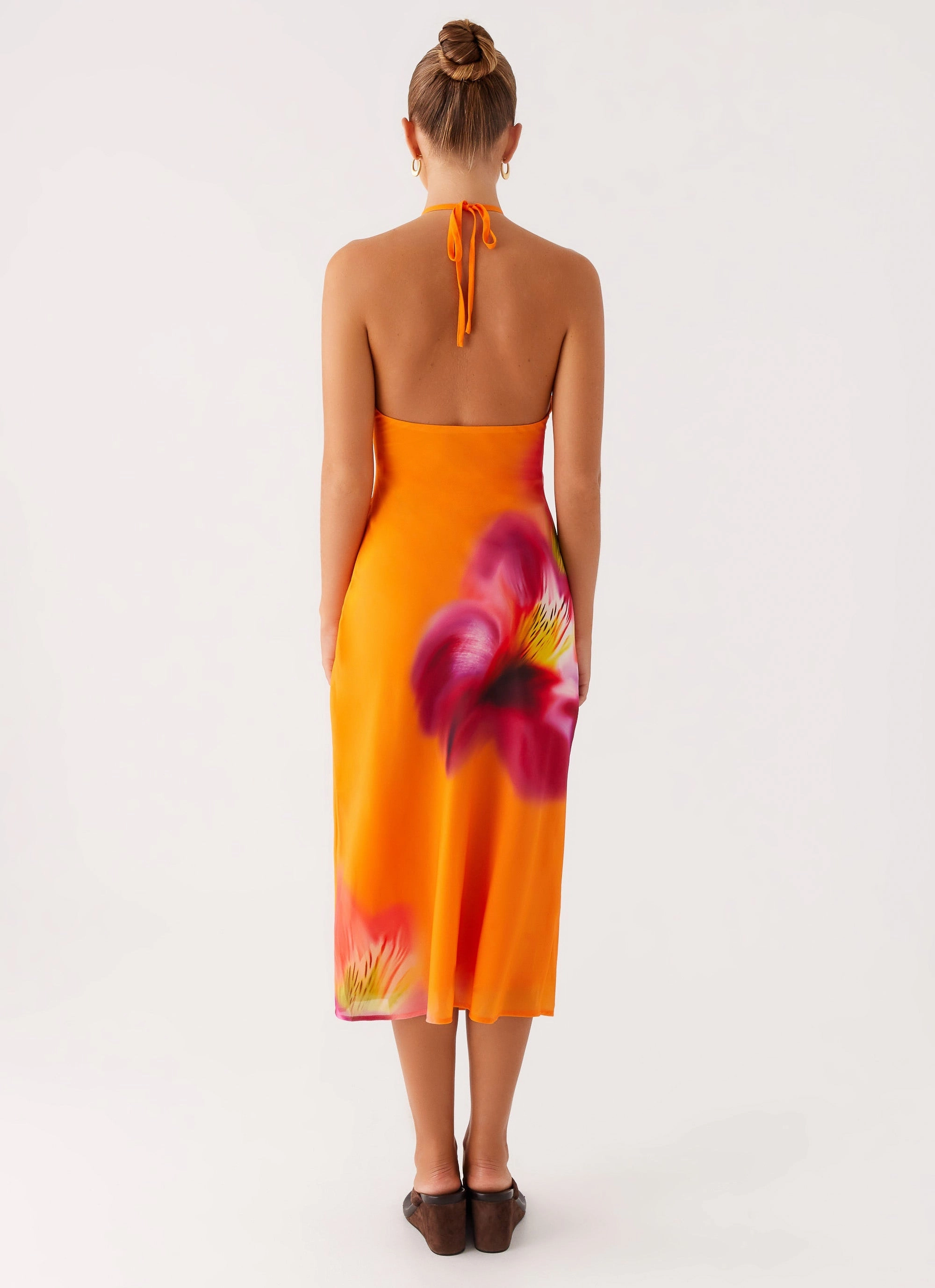 Kea Midi Dress - Orange Tropical Modern Waist Design Casual Motion
