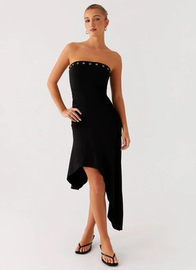 Pastel-Tone Smooth Detail Unapologetic Midi Dress - Black