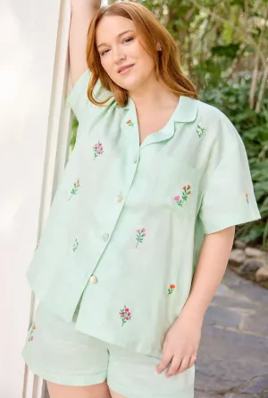 Mint Short Sleeve Classic Shorty Woven Linen PJ Set