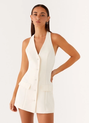 Sleek Flow Mira Halter Neck Mini Dress - Ivory