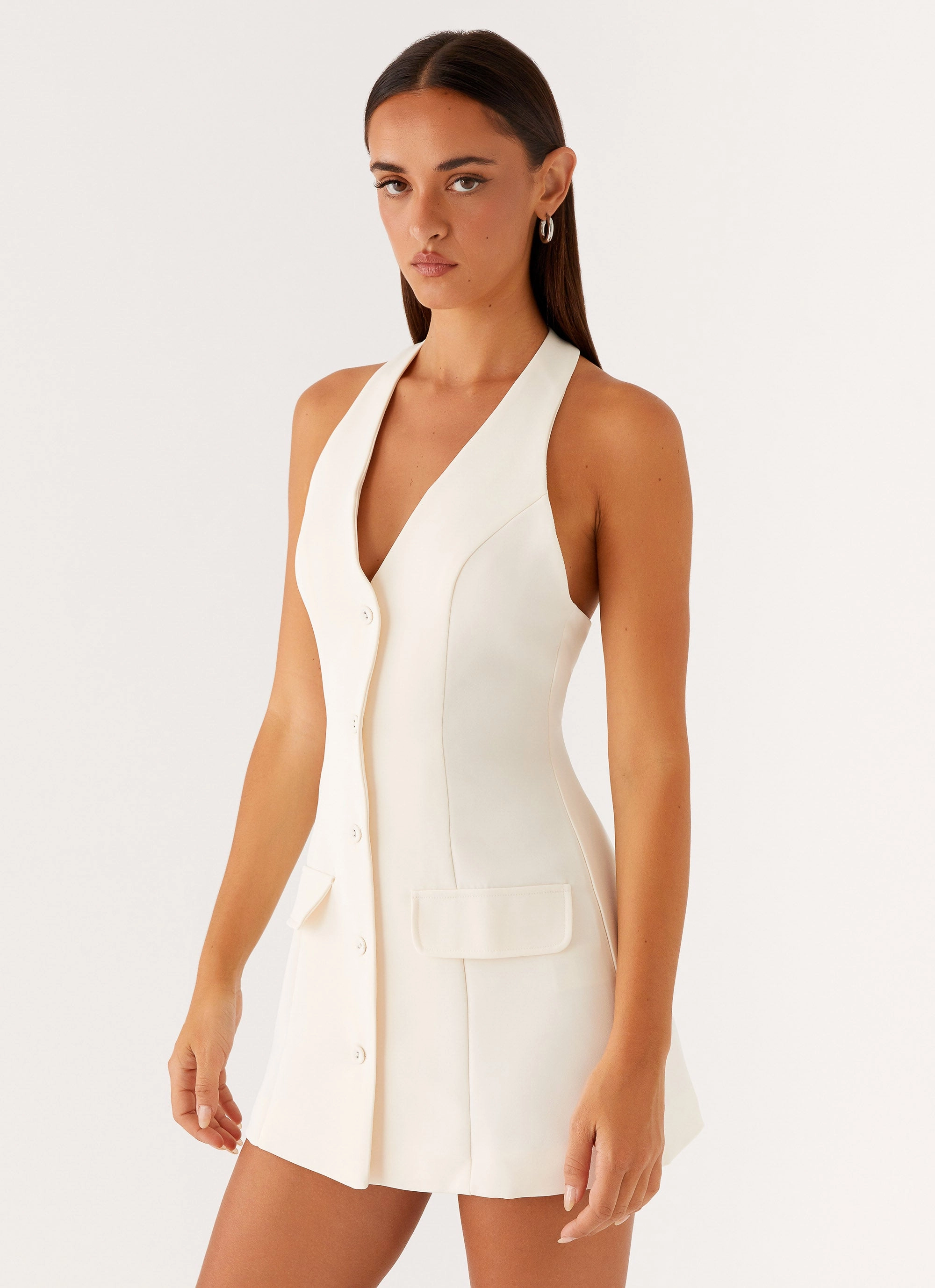 Flow Look Fashion Style Mira Halter Neck Mini Dress - Ivory