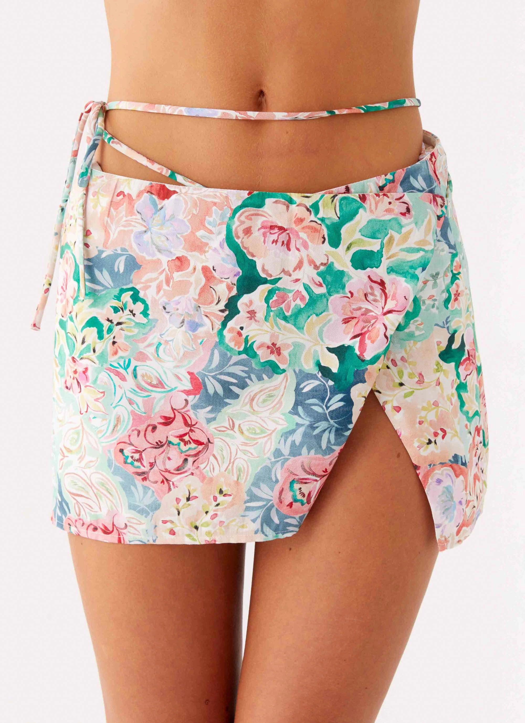Miradelle Wrap Mini Skirt - Santorini Floral Chic casual