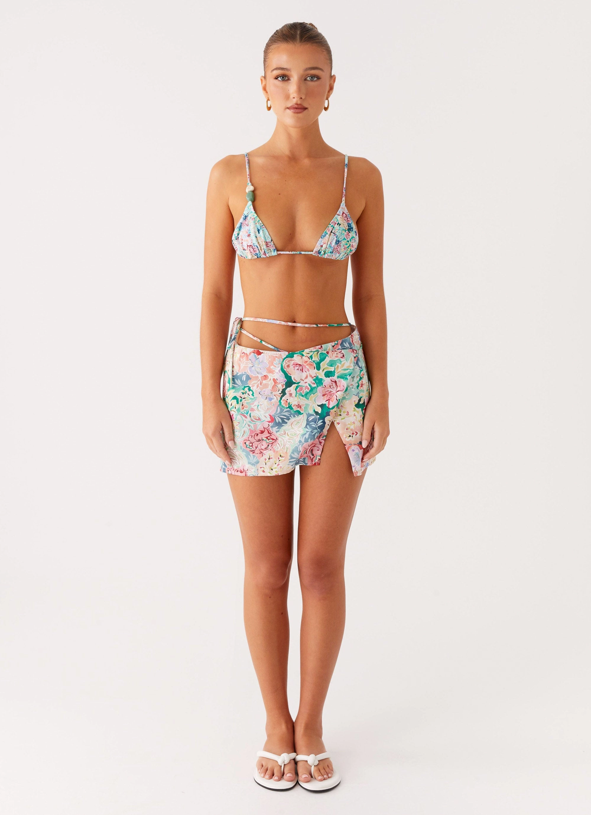 Miradelle Wrap Mini Skirt - Santorini Floral Soft Texture Minimalist Chic