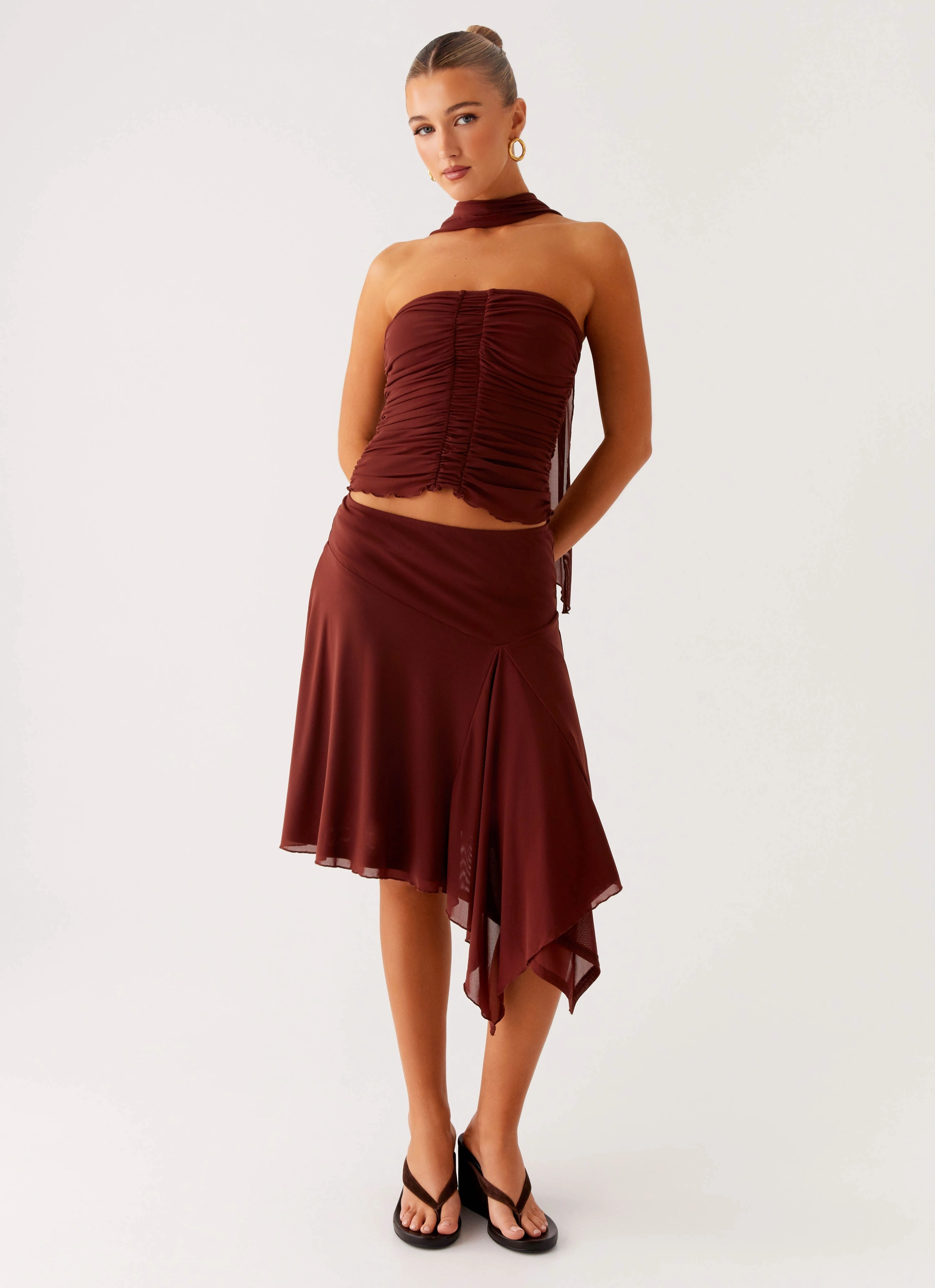 Mirage Midi Skirt - Chocolate Ultra Comfort Tagless label
