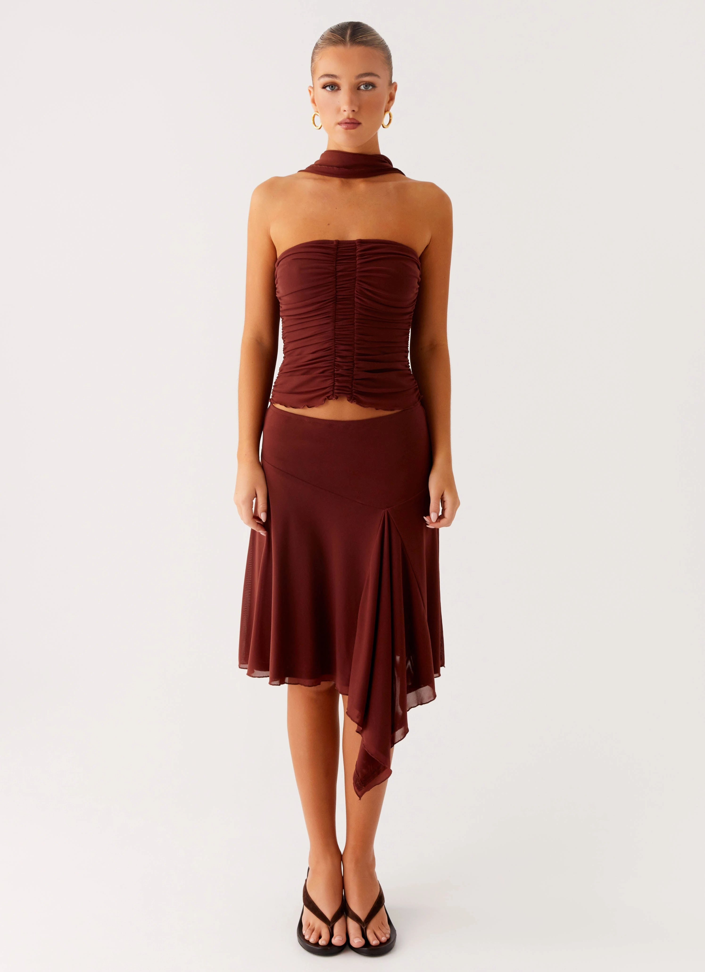 Autumn Stroll Mirage Midi Skirt - Chocolate