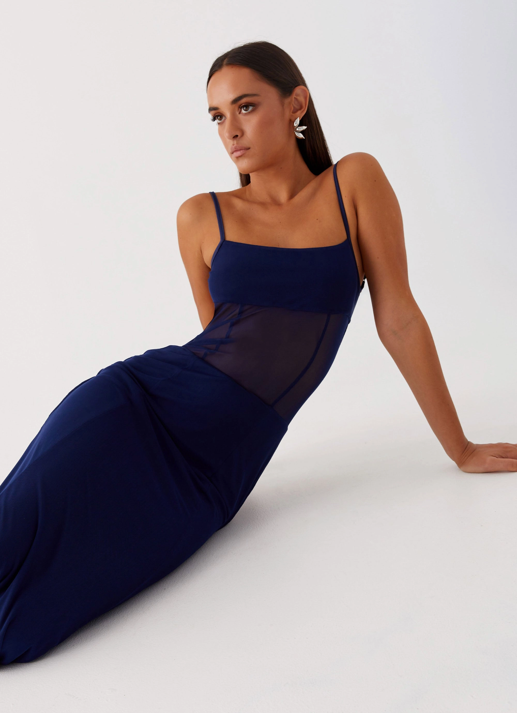 Miranda Maxi Dress - Navy Flattering Cut Wear Work-Ready Look