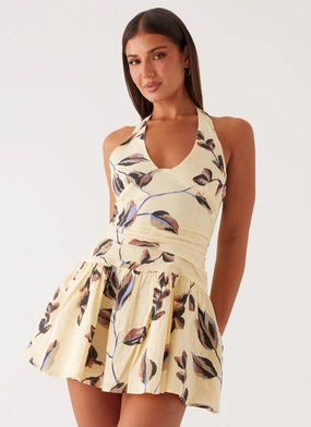 Spring Must Have Mirelle Halter Neck Mini Dress - Buttercream Bliss