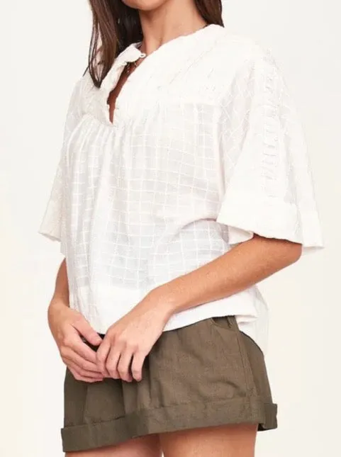 Mirth Marrakesh Top in White Curved Hemline Midweight Four Way Stretch