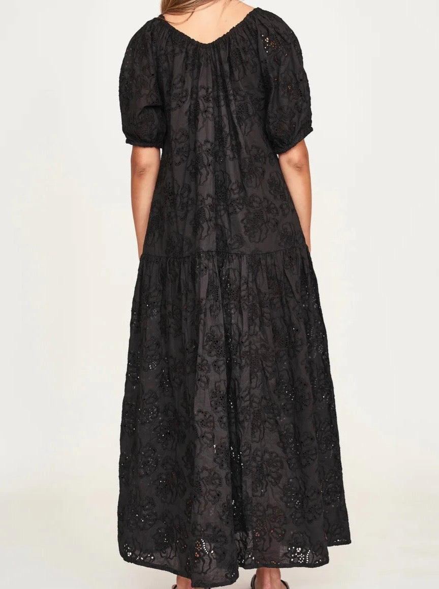 Mirth Capri Dress In Black Eyelet Silky Shape Stretchable