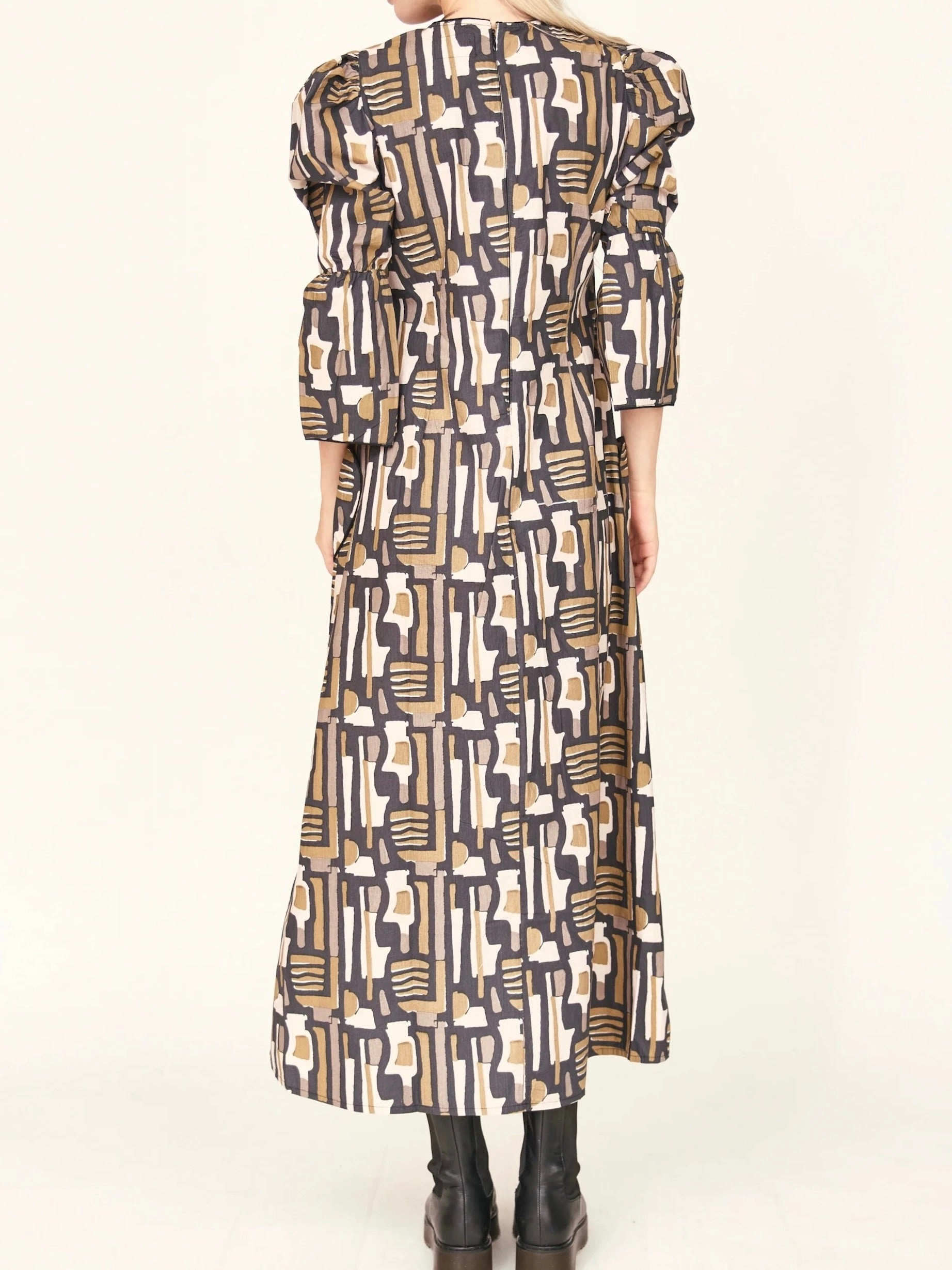 Comfortable Layering Mirth Cassis Dress in Olive Labyrinth