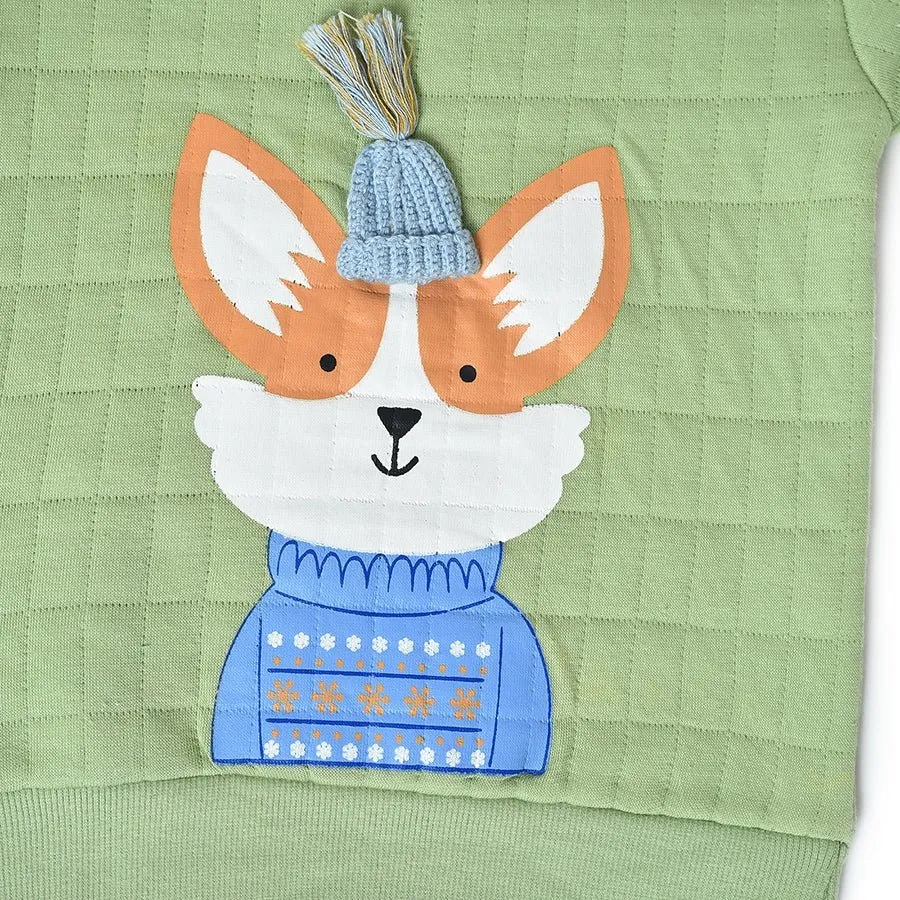 Misty Corgi Quilted Green Sweatshirt & Pajama Set