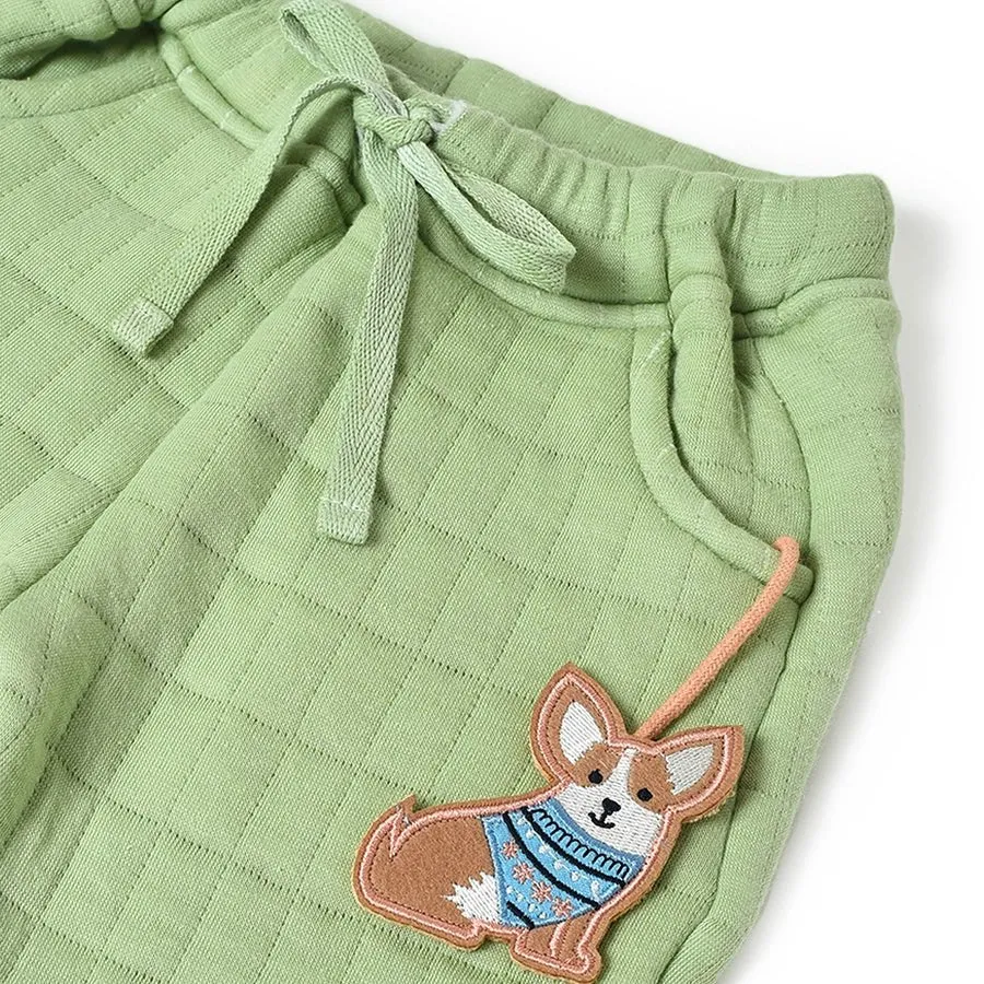 Misty Corgi Quilted Green Sweatshirt & Pajama Set