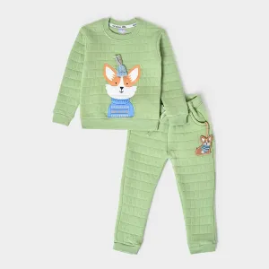 Misty Corgi Quilted Green Sweatshirt & Pajama Set