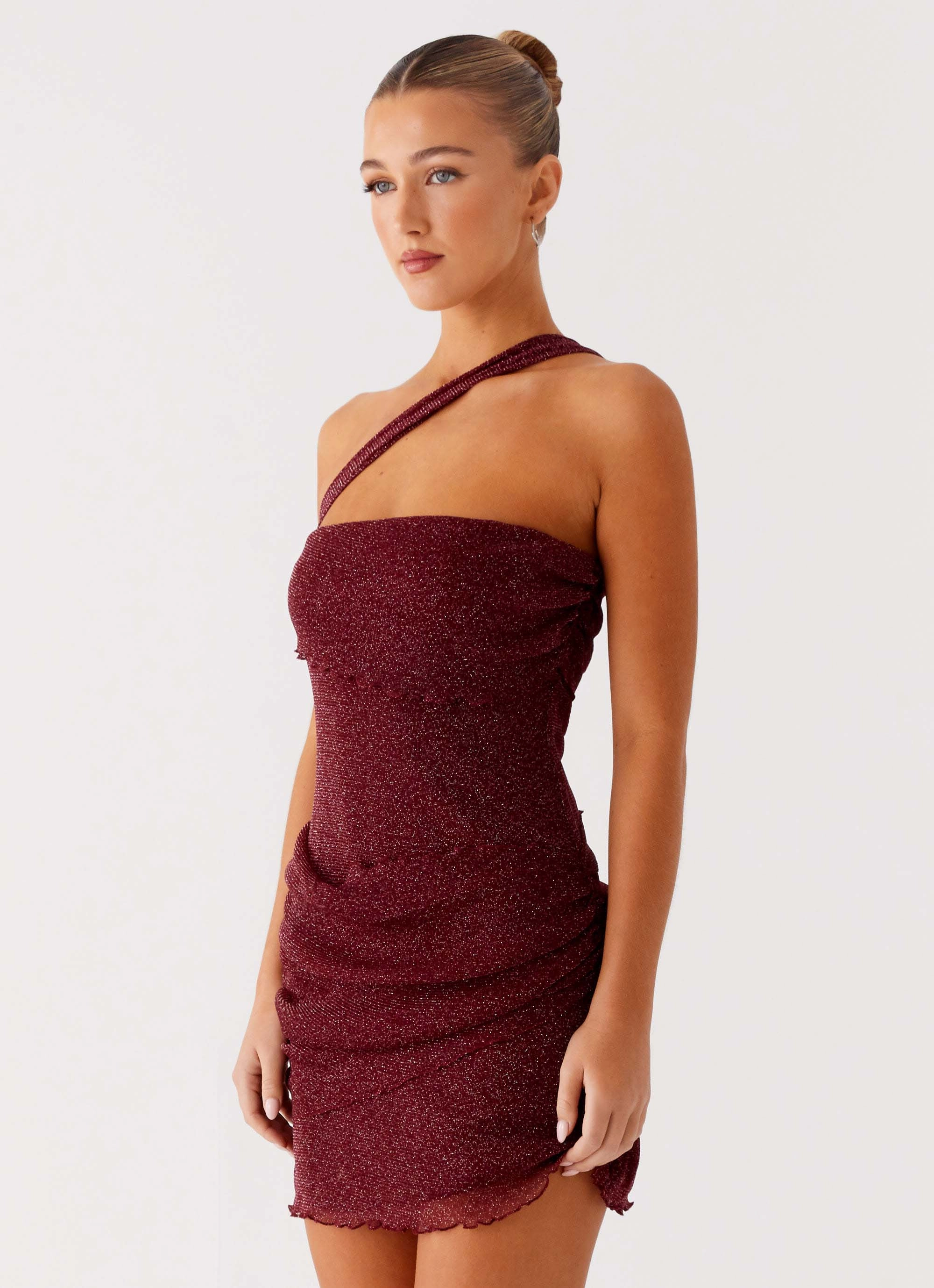 Clean Finish Outdoor Gathering Misty Mesh Mini Dress - Maroon