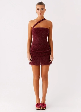 Misty Mesh Mini Dress - Maroon A Line Cut