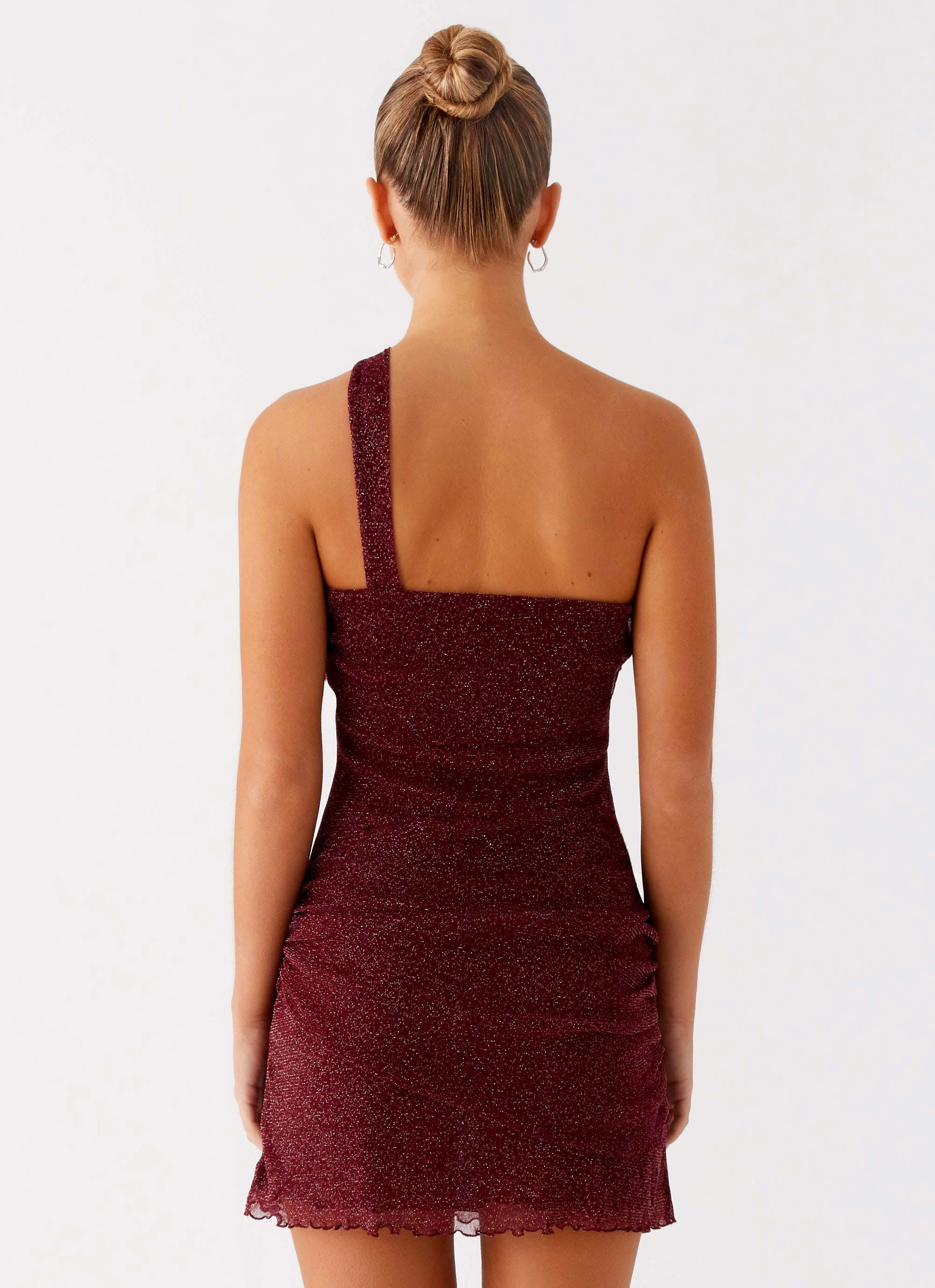 Crossback Strap Print Mix Misty Mesh Mini Dress - Maroon