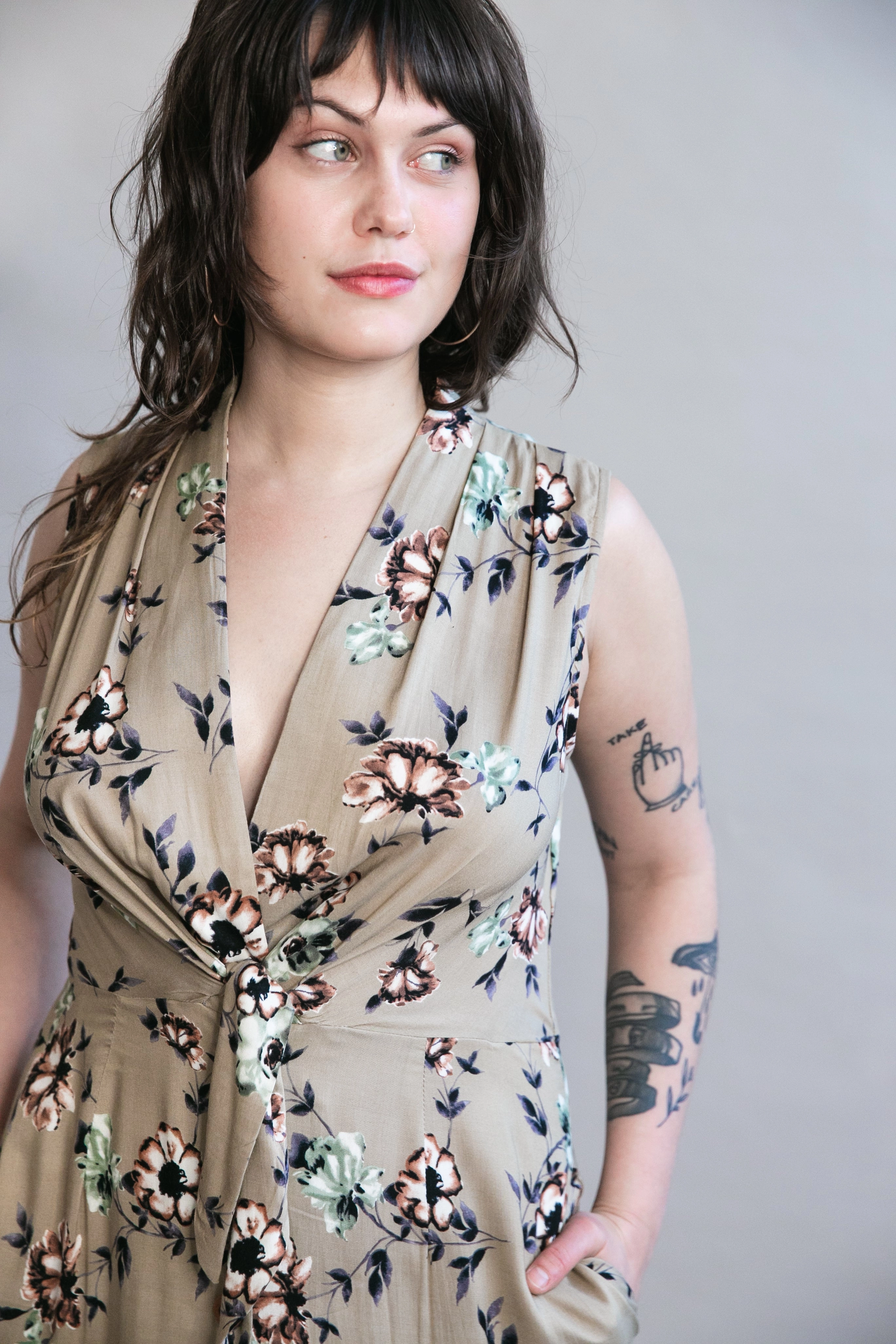 Smooth Edge Paloma Dress in Taupe Floral