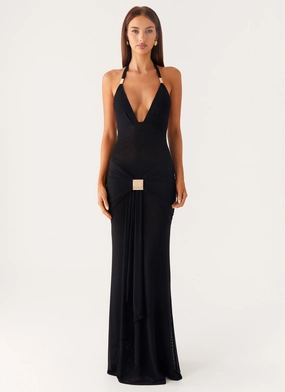 Minimal Harmony Miyah Halter Hardware Maxi Dress - Black