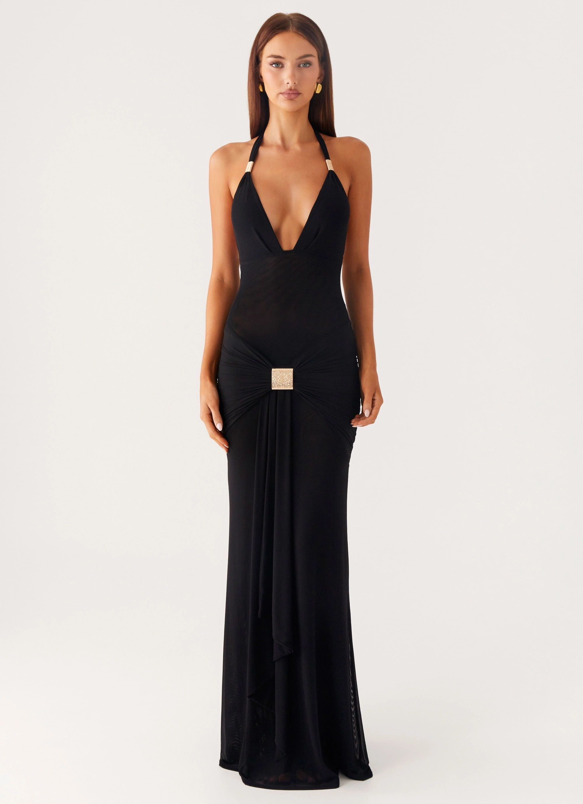 Minimal Harmony Miyah Halter Hardware Maxi Dress - Black