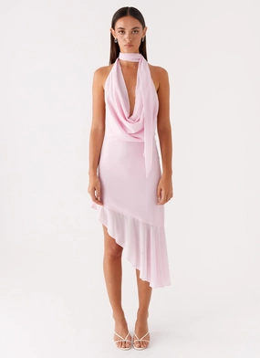 Layna Scarf Midi Dress - Pink Family Glow Stain-Guard-Finish