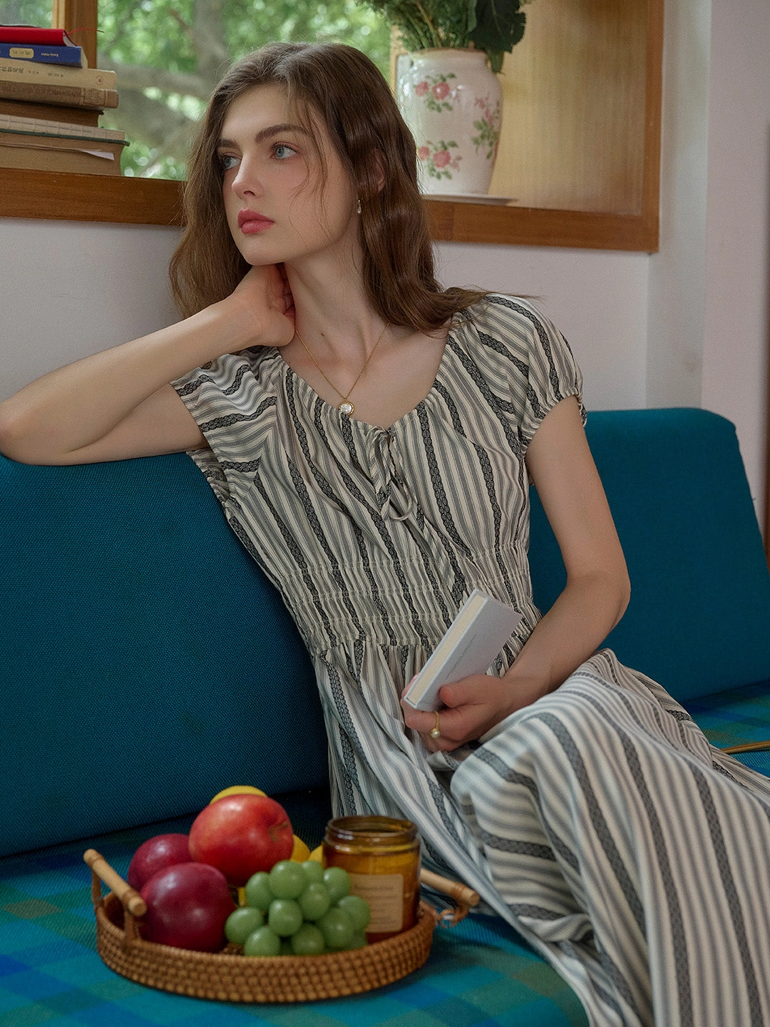 Modern Comfort Eliza Round Neck Stripe Viscose Dress ButterSoftTexture