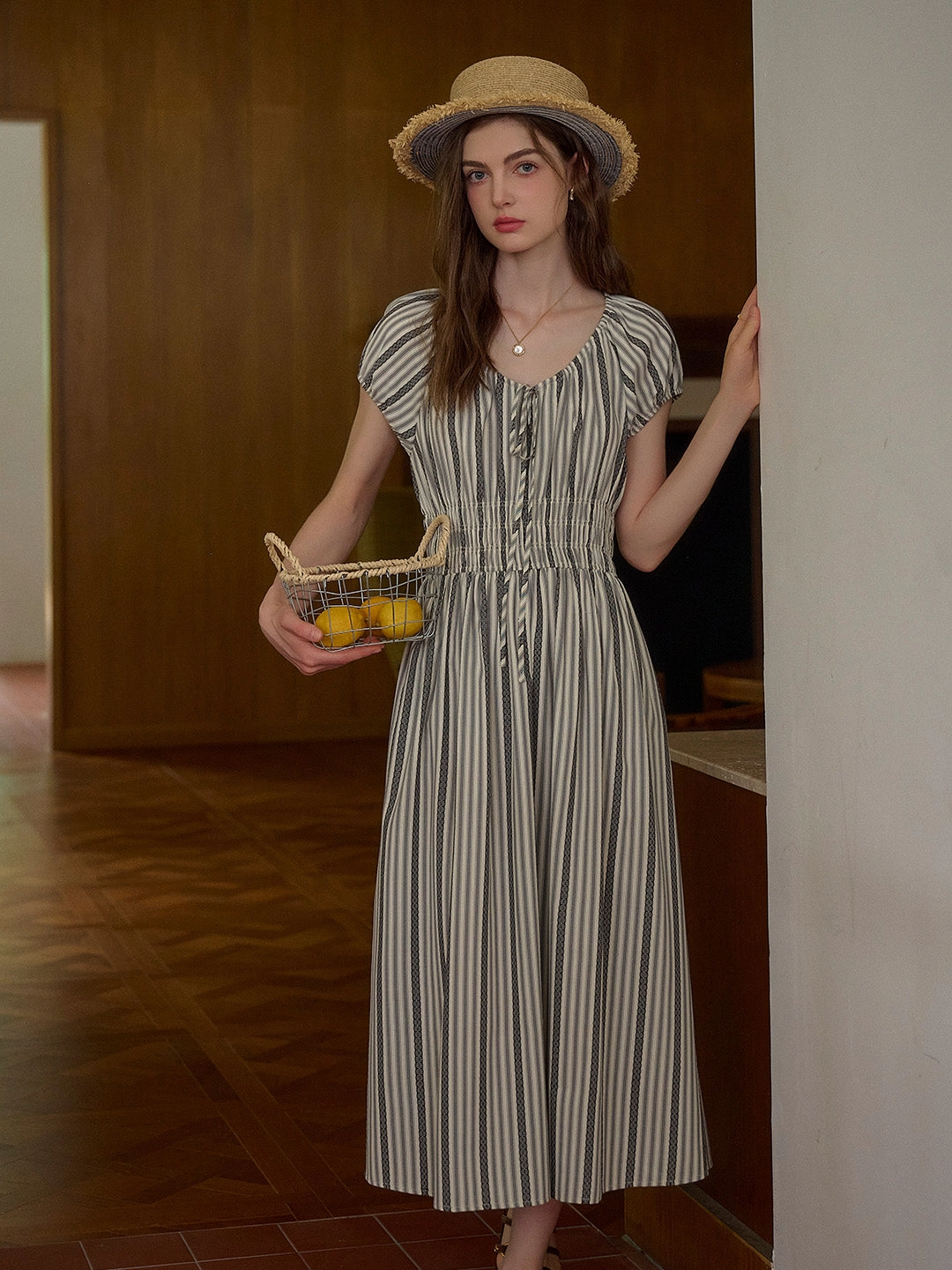 Modern Comfort Eliza Round Neck Stripe Viscose Dress Classic Cut