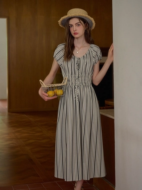 Modern Comfort Eliza Round Neck Stripe Viscose Dress Classic Cut