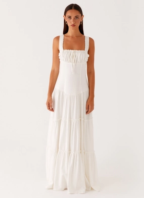 Flutter-Sleeve Bright-Hue Esme Maxi Dress - White