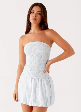 Functional Detail Panorama Mini Dress - Blue Floral
