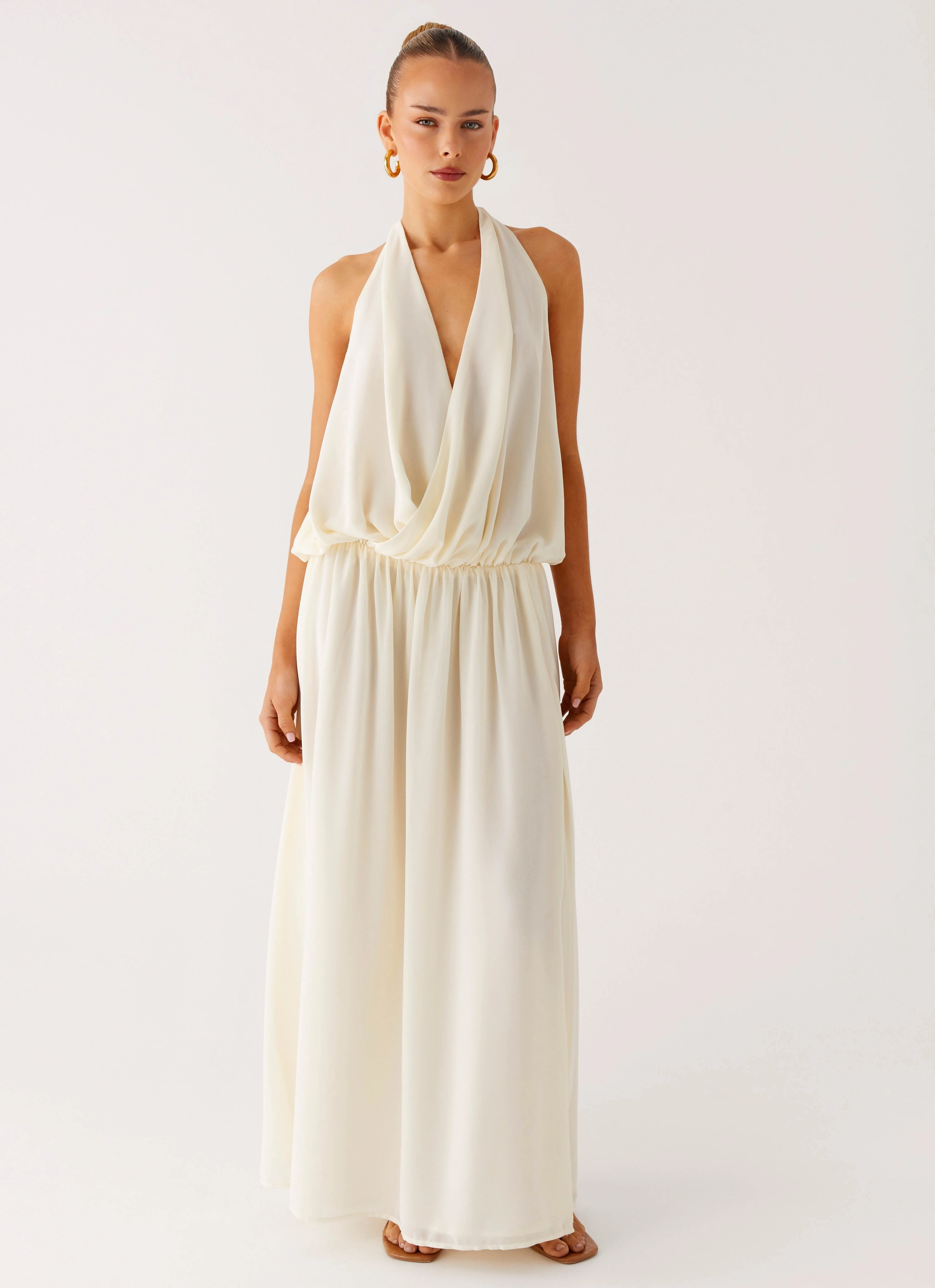 Smooth Mood Garden-Party Narlah Halter Maxi Dress - Ivory