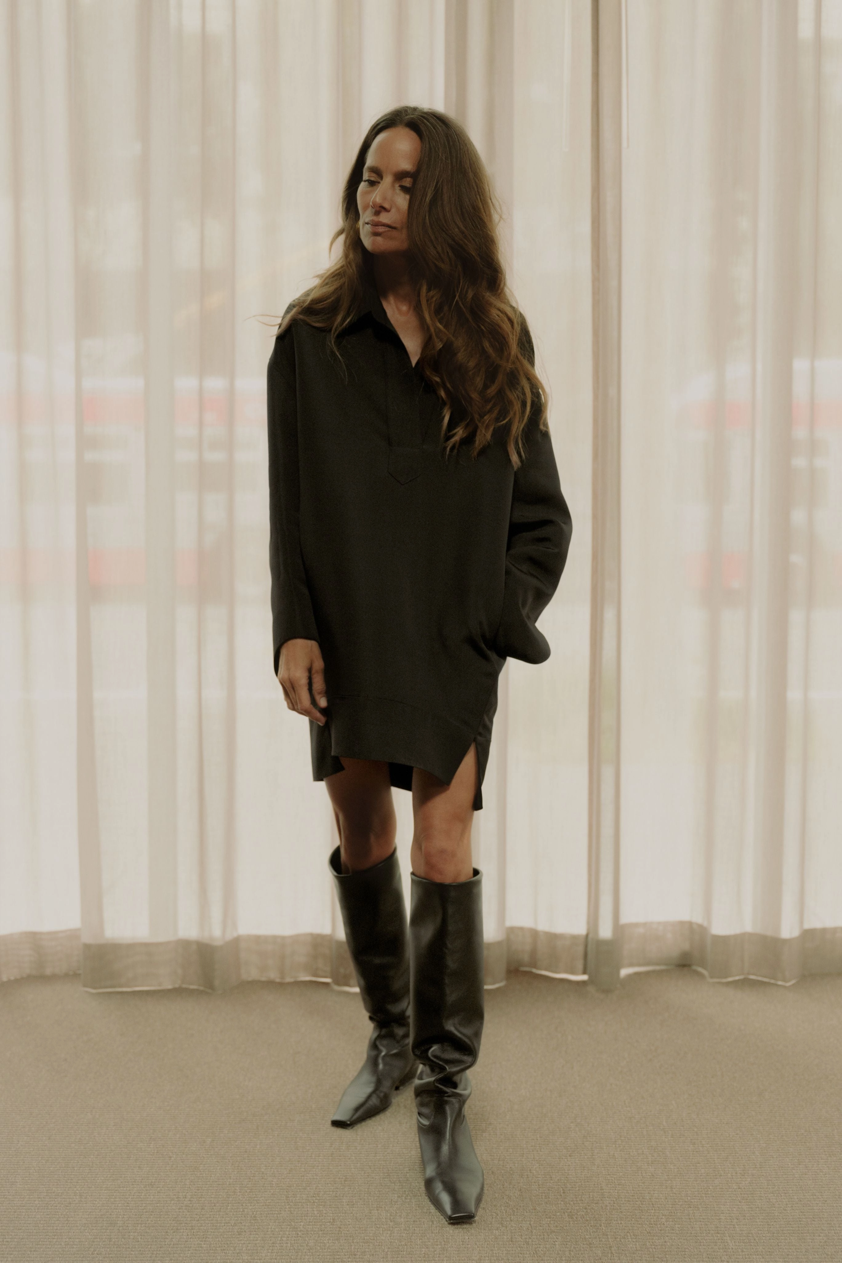 Anti Static Treatment Compact Jacquard Weave Marfa Flat Knee High Boot