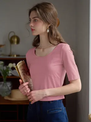 ??Final Sale??Indigo Round Neck Knit Top - Pink Thermal Regulation Technology