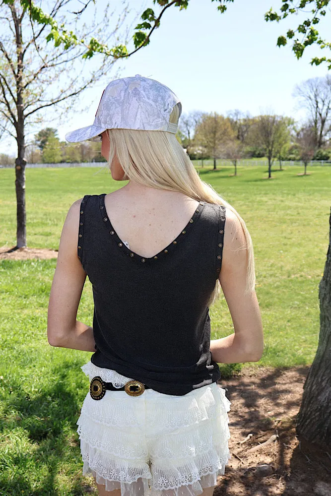 Desert Dust Studded Tank Stretch Blouse