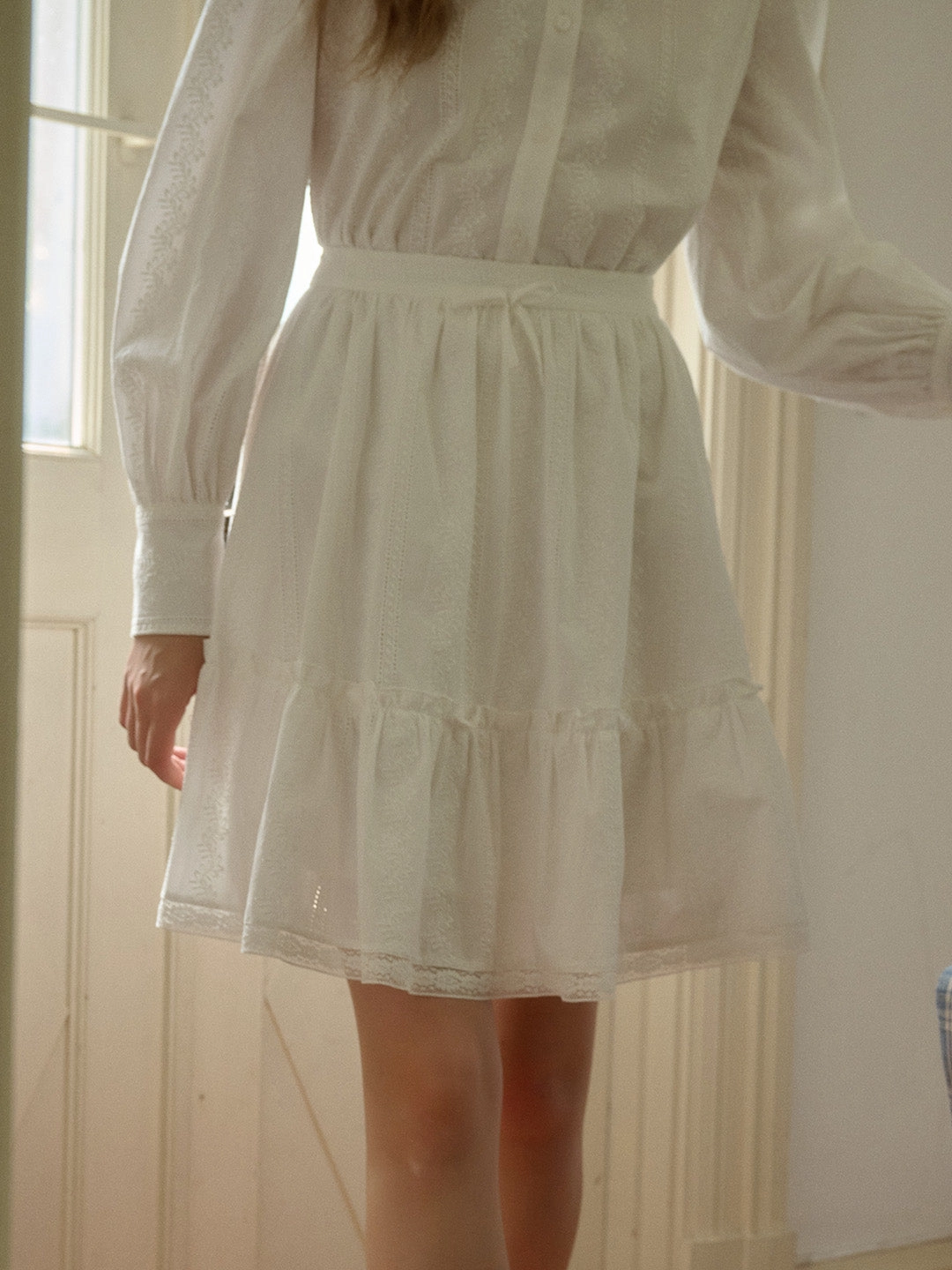Body Fit Classic Comfort Eileen Sweet Floral Embroidered Trim Hollow Lace Cotton Puffy Skirt