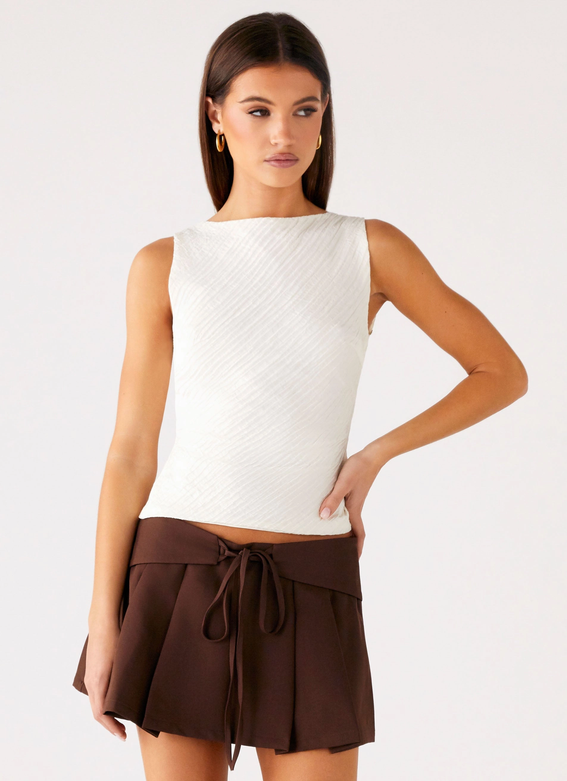 Hygroscopic Inner Layer YarnDyedQuality Cypriana Tie Back Top - White