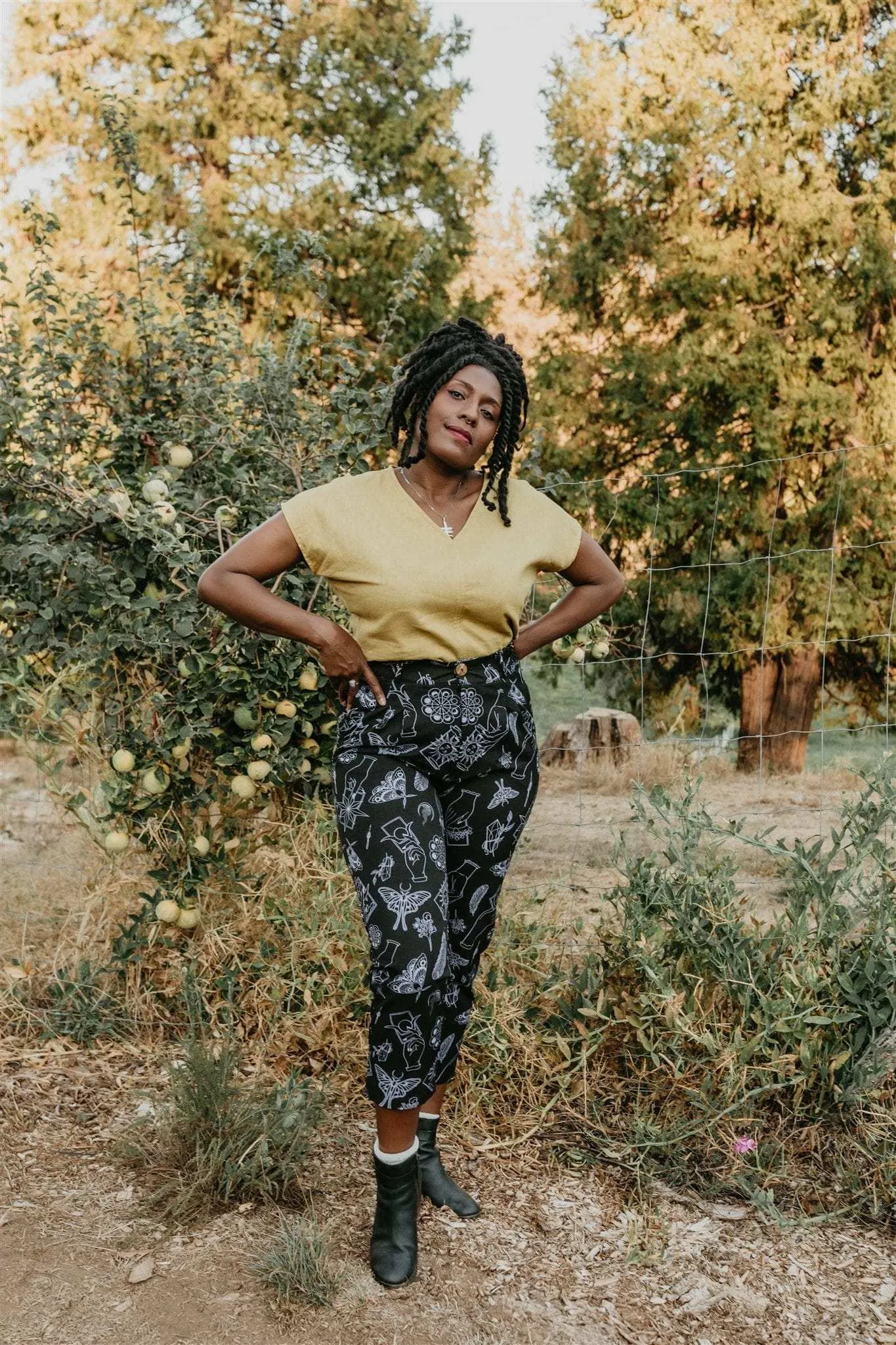 Weighted Hem Trim Dolman Top in Mustard Linen