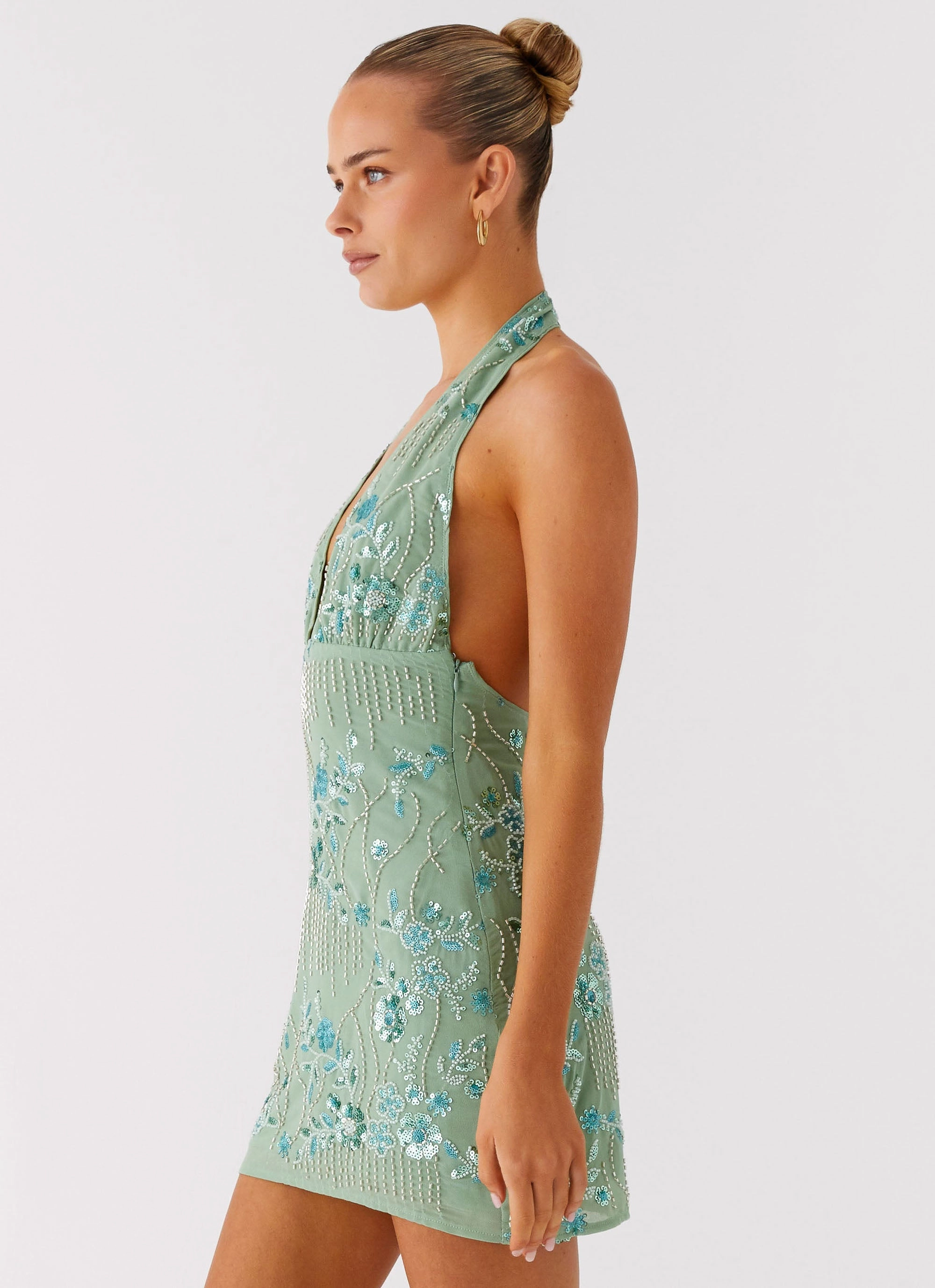 Monet Beaded Mini Dress - Mint Trend Fit Elegant formal piece