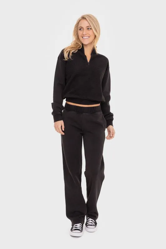 Mono B Elastic Waist Fleece Pants with Pockets - Black