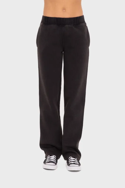 Mono B Elastic Waist Fleece Pants with Pockets - Black