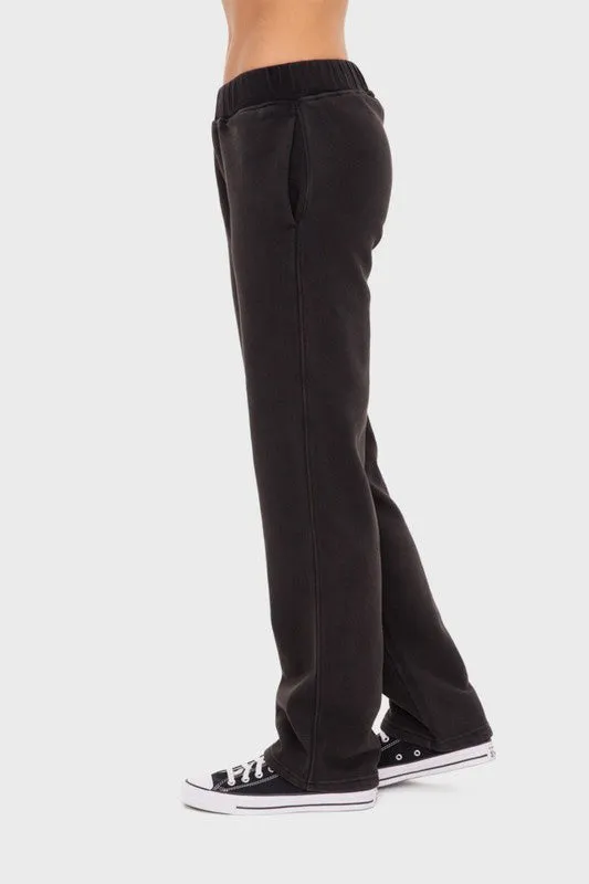 Mono B Elastic Waist Fleece Pants with Pockets - Black