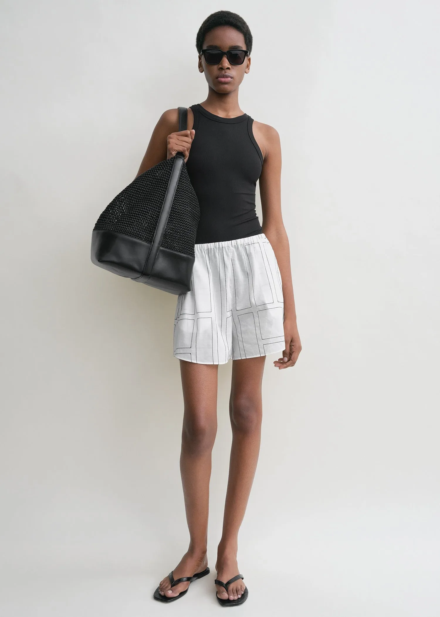 Monogram cotton pj shorts white/black