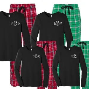 Monogrammed Flannel Matching Family Pajama Set - Christmas Cheer