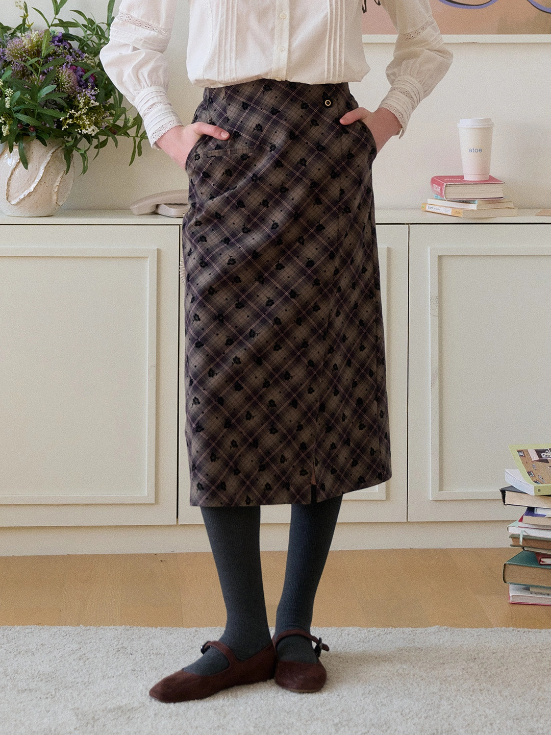 Active Comfort Sport Friendly Monroe Plaid Straight 100% Cotton Midi Skirt
