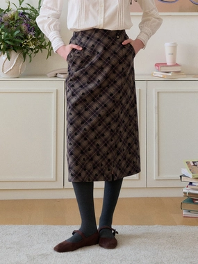 Work Friendly Easy Layer Monroe Plaid Straight 100% Cotton Midi Skirt