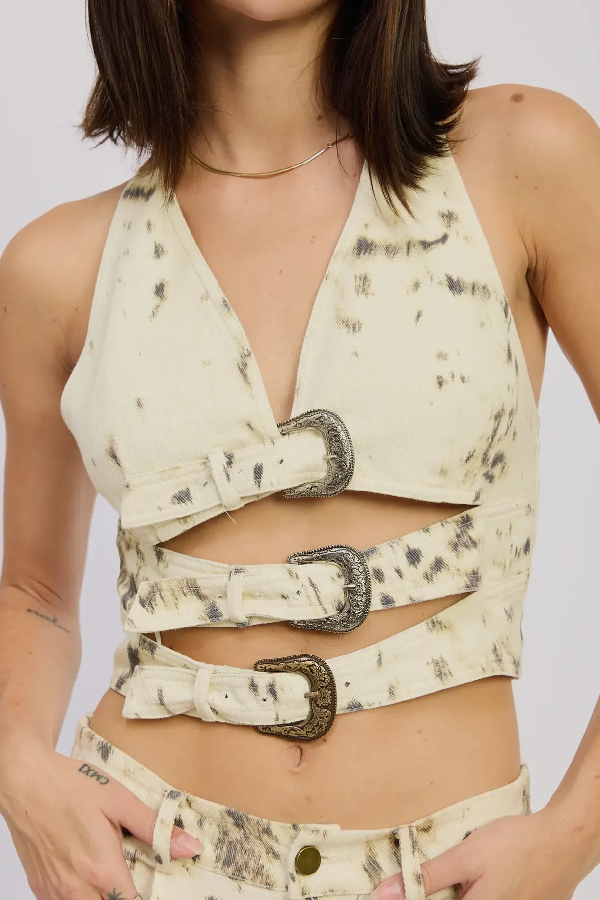 PuckerFree Surface Relaxed Hoodie Montana Buckle Halter Top
