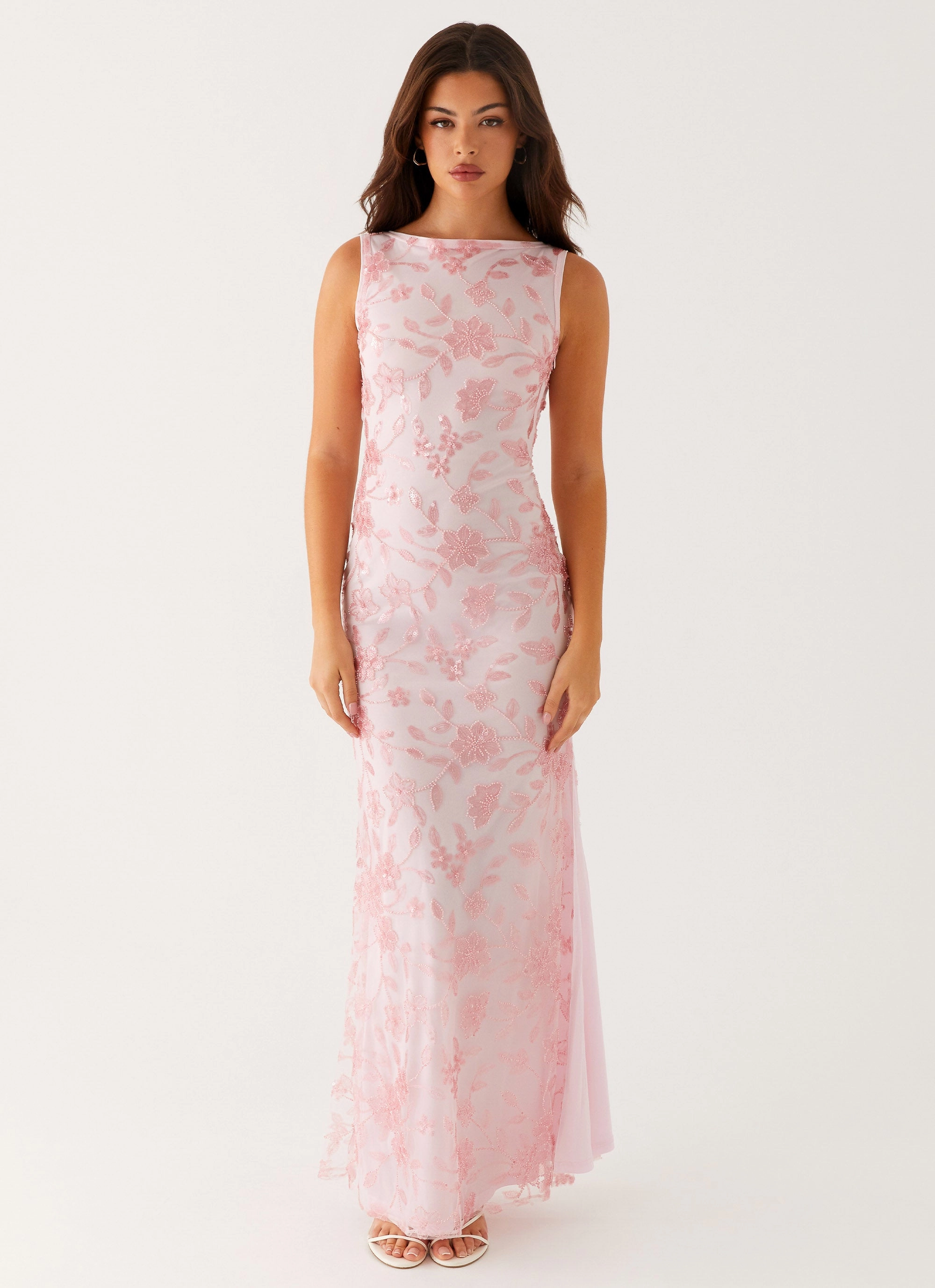 Moorey High Neck Maxi Dress - Pink Effortless Touch Floor-Length