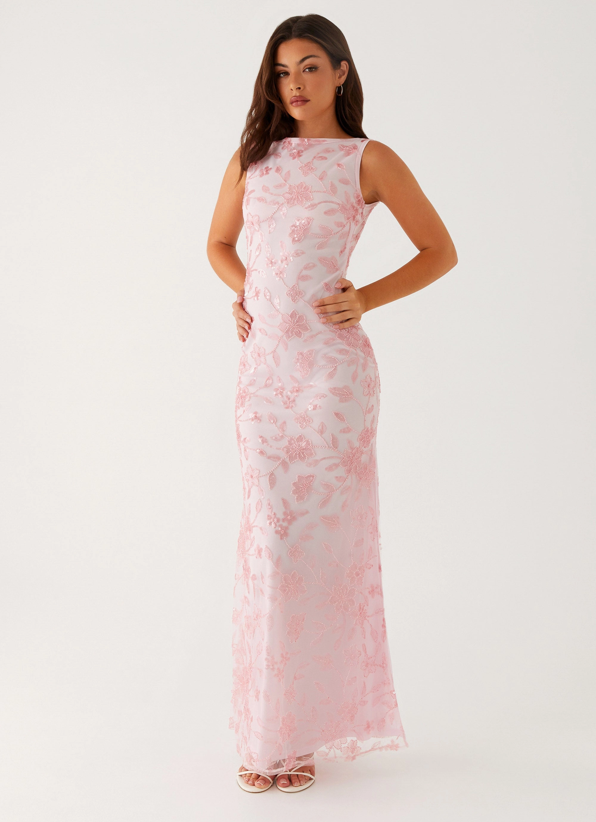 Moorey High Neck Maxi Dress - Pink Smart Fashion Weekend Chic